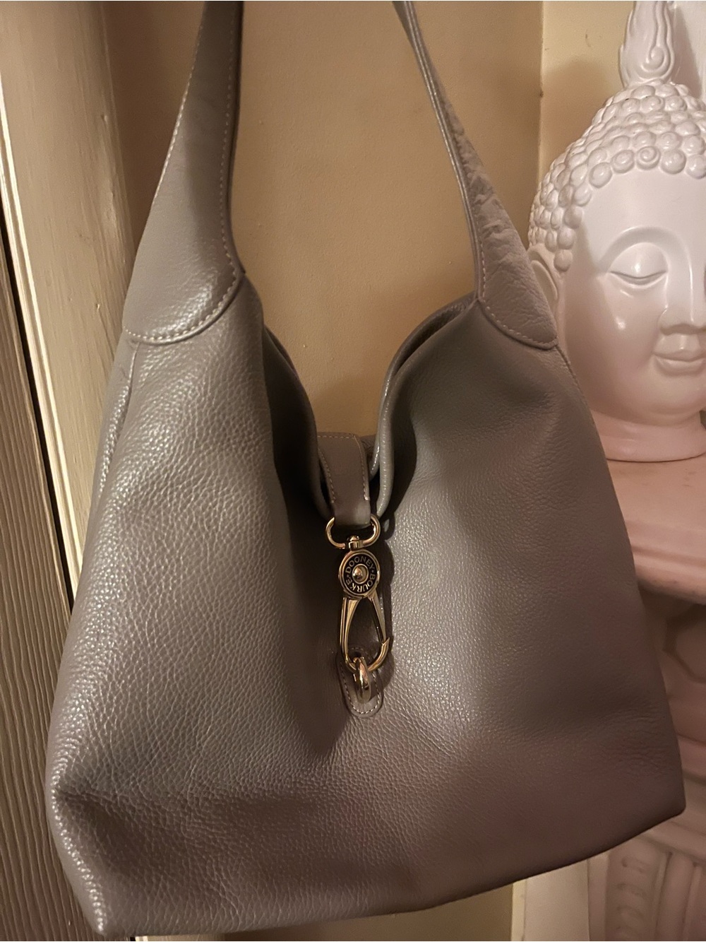 Dooney & Bourke Gray Pebbled Leather Shoulder Hobo with Gold Clip